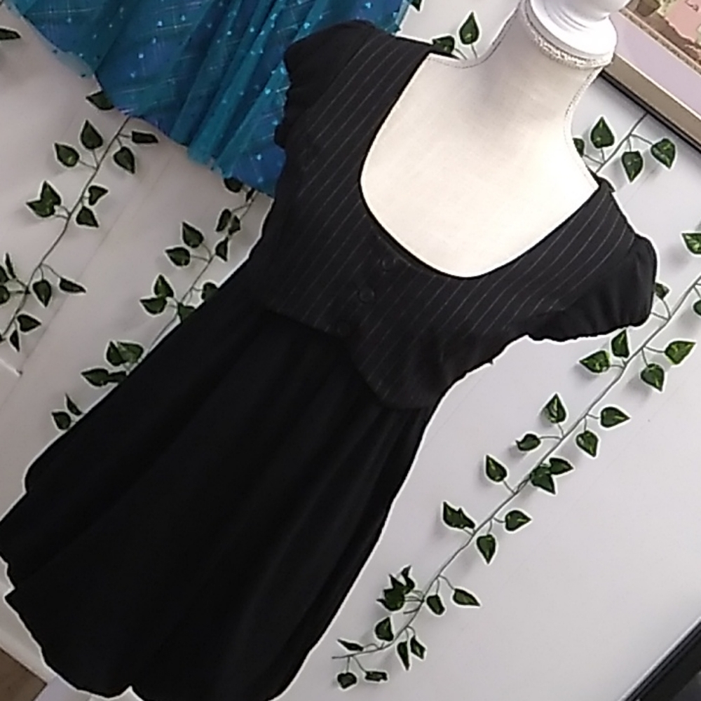 VINTAGE DOTS BALLOON DRESS BLK W/ MOCK VEST SMALL